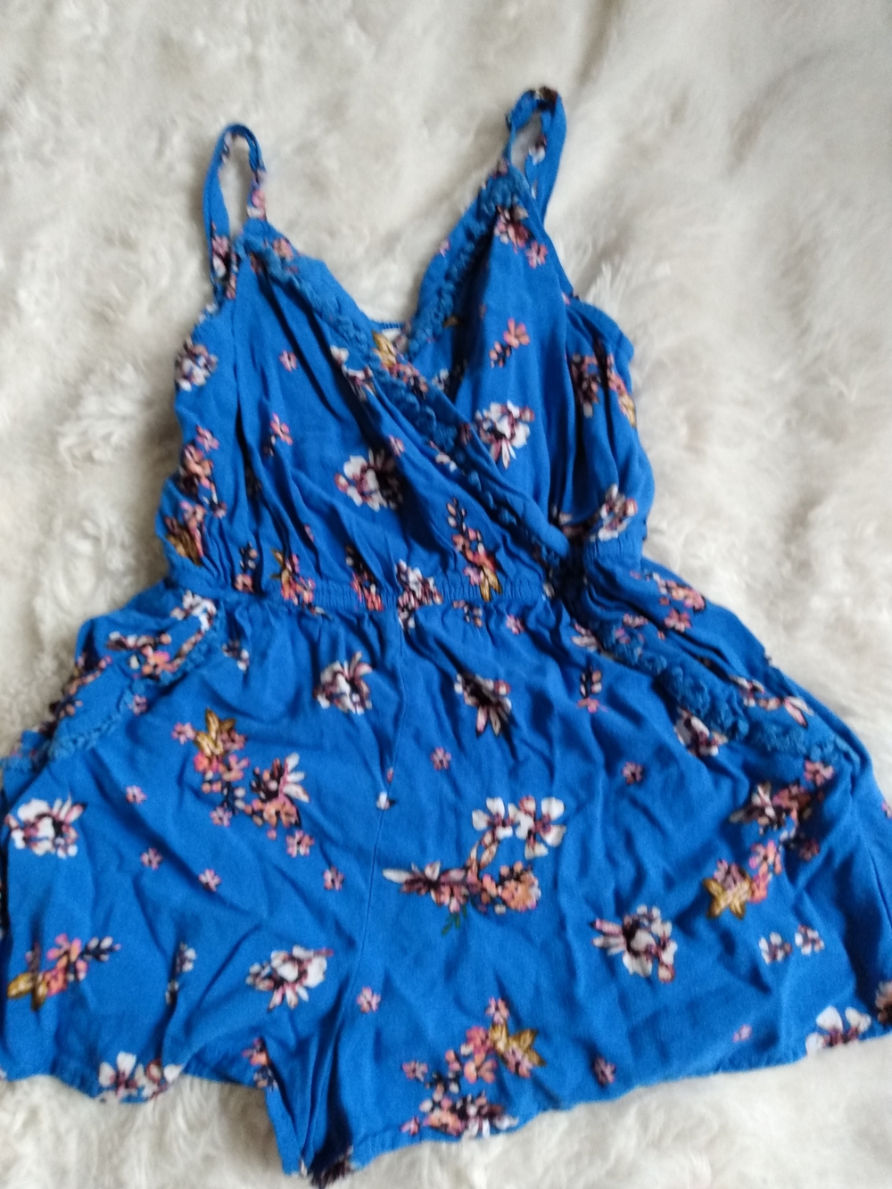 love, Fire Bright Blue Floral Kids One-Piece Romper